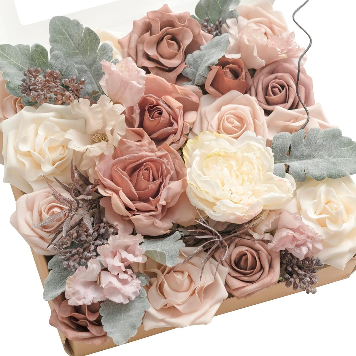 Ling's moment Fake Flowers Box, Faux Artificial Greenery Stems Foam Roses Poppy Gardenia Silk Hydrangea Peony Fabic Flower for Centerpieces Bouquet Wedding Floral Vase, English Pastel, Deluxe Combo