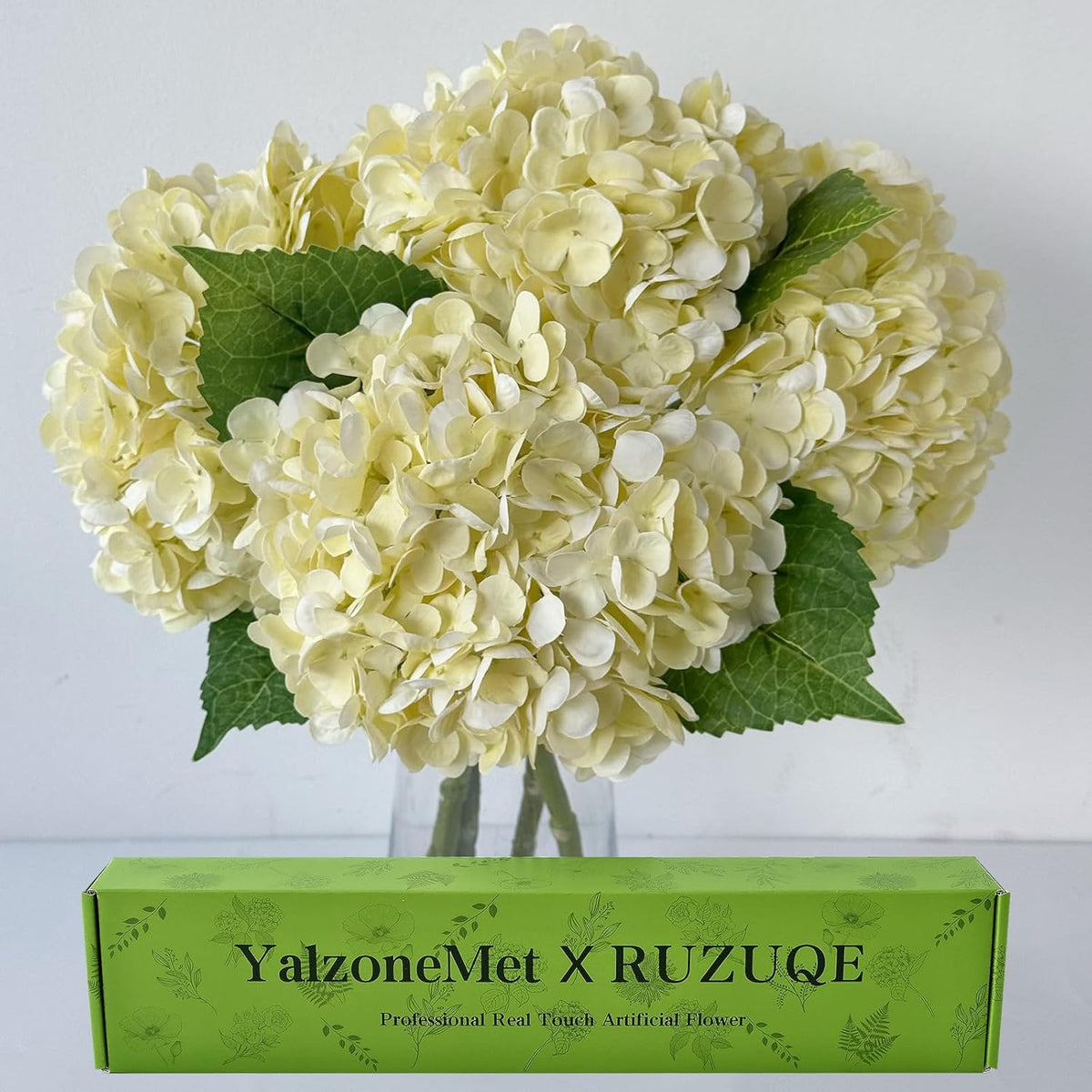 YalzoneMet Hydrangea Artificial Flowers 4 Pcs 2 White 2 Light Blue 21 inch Long Rod Real Touch Lifelike Fake Latex Hydrangea for Home Party Outdoor Wedding Gifts Christmas Decor Table Centerpiece