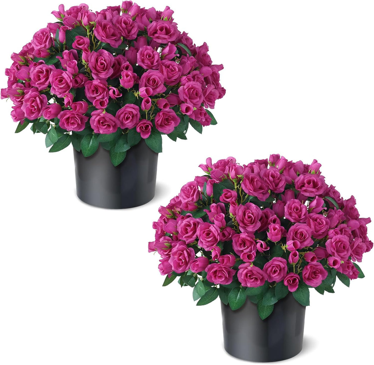 2 Set of Artificial Rose Topiary Trees - Faux Silk Flower Potted Plant, UV Resistant Fake Outdoor Rose Bush for Front Door, Farmhouse, Porch, Garden Decor (Pink)