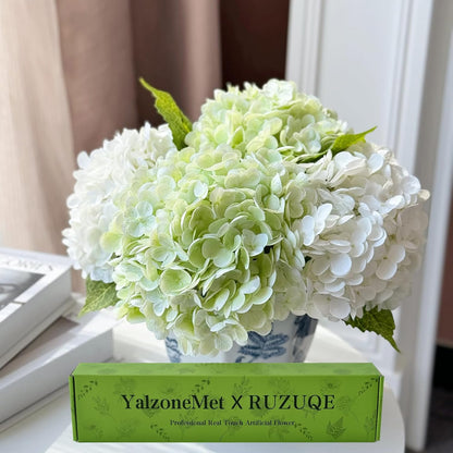 YalzoneMet Hydrangea Artificial Flowers 4 Pcs 2 White 2 Light Blue 21 inch Long Rod Real Touch Lifelike Fake Latex Hydrangea for Home Party Outdoor Wedding Gifts Christmas Decor Table Centerpiece