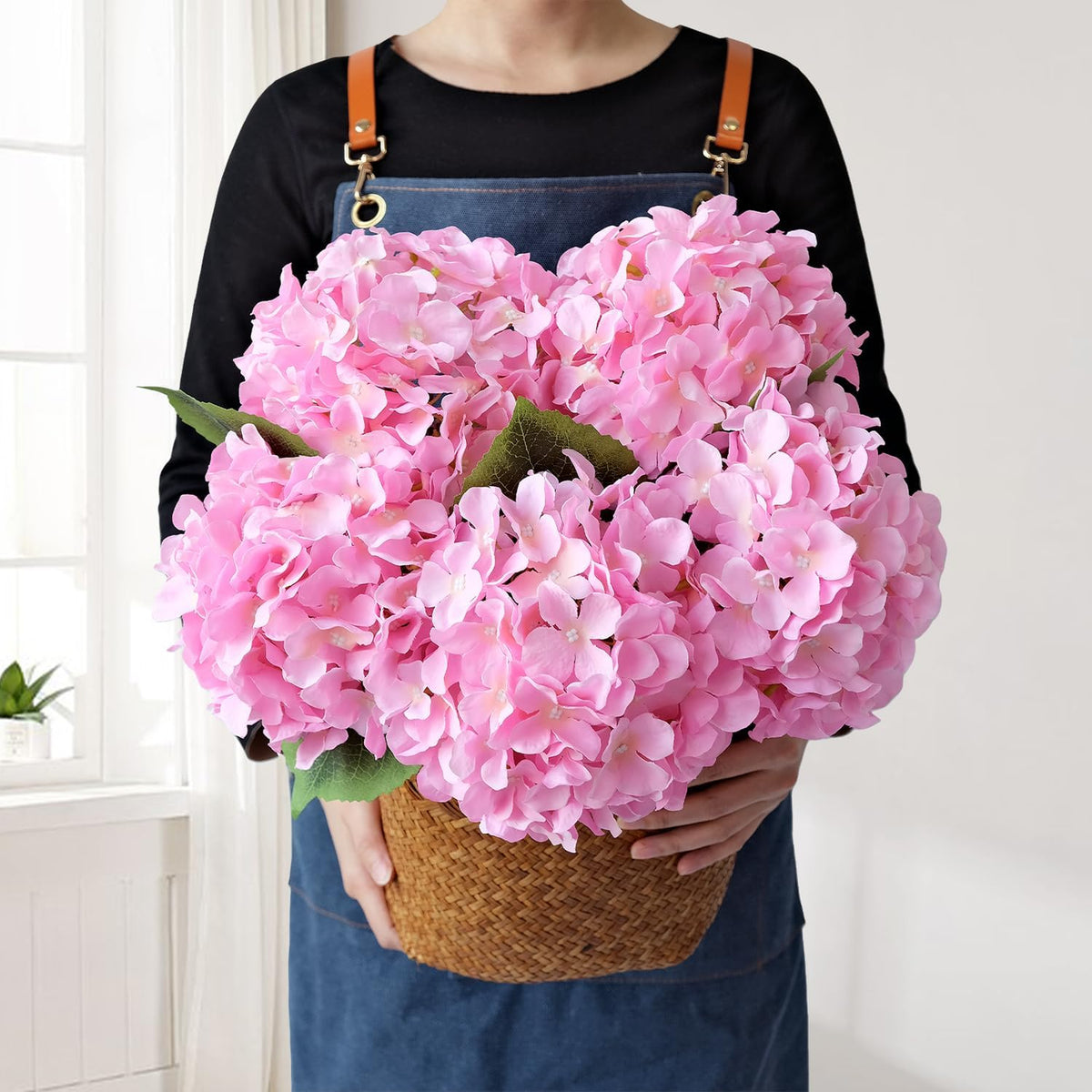 Blue Hydrangea Artificial Flowers, 5Pcs 20-Inch Large Lifelike Silk Hydrangeas for Home Decor