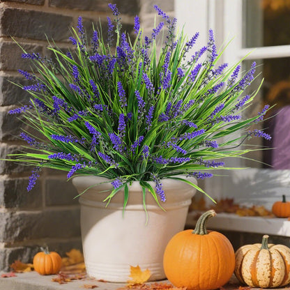 Artificial Fake Outdoor Plants Flowers for Spring Decoration, UV Resistant Realistic White Plastic Flowers Faux Plant Monkey Grass for Planter Home Garden Porch Patio Window Box