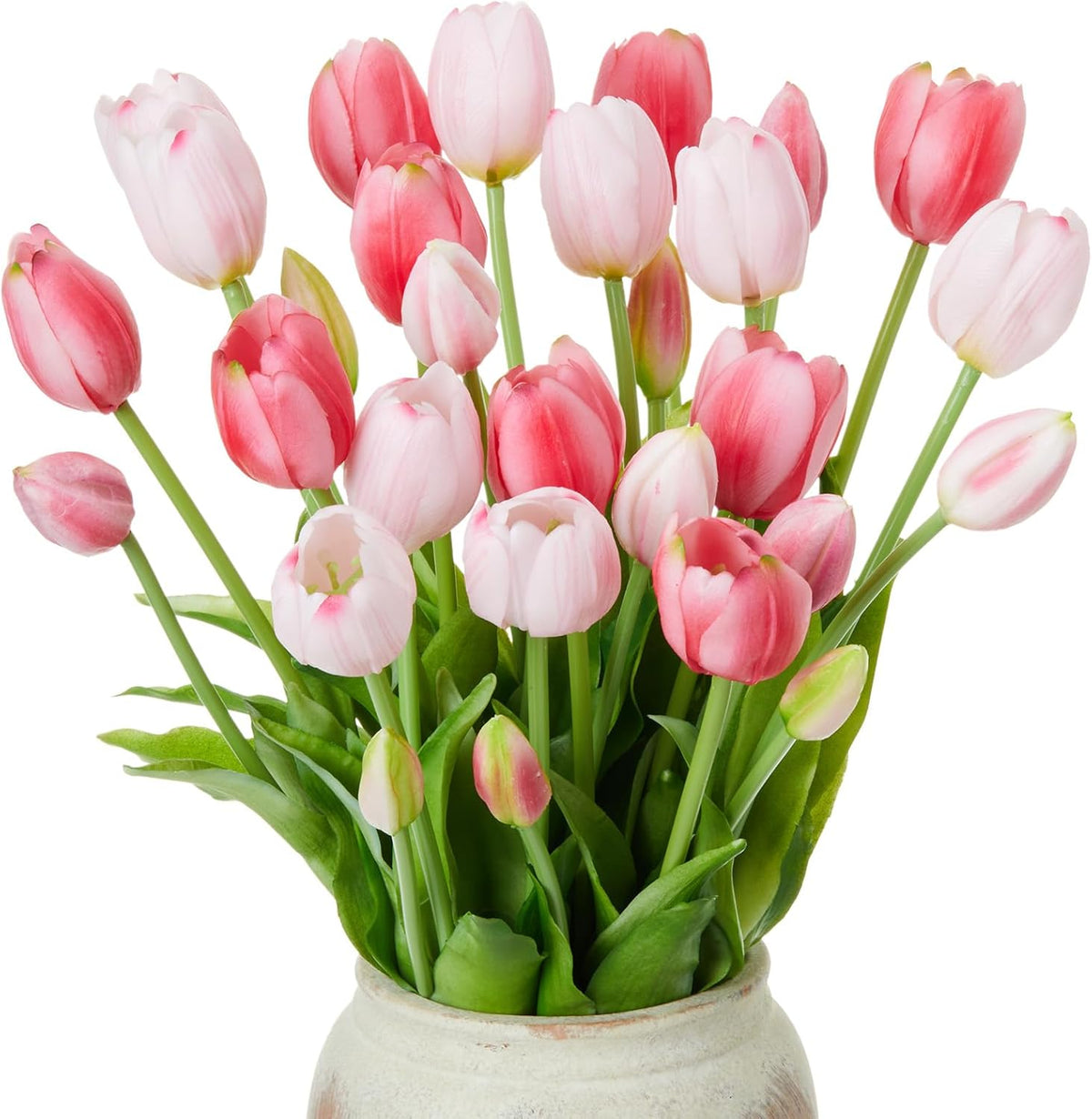 Riceshoot 6 Bunches Artificial Tulips Flowers 30 Pcs Real Touch Faux Tulips Bouquets Arrangements Realistic Flowers for Office Wedding Party Kitchen Decoration (Mixed Pink)