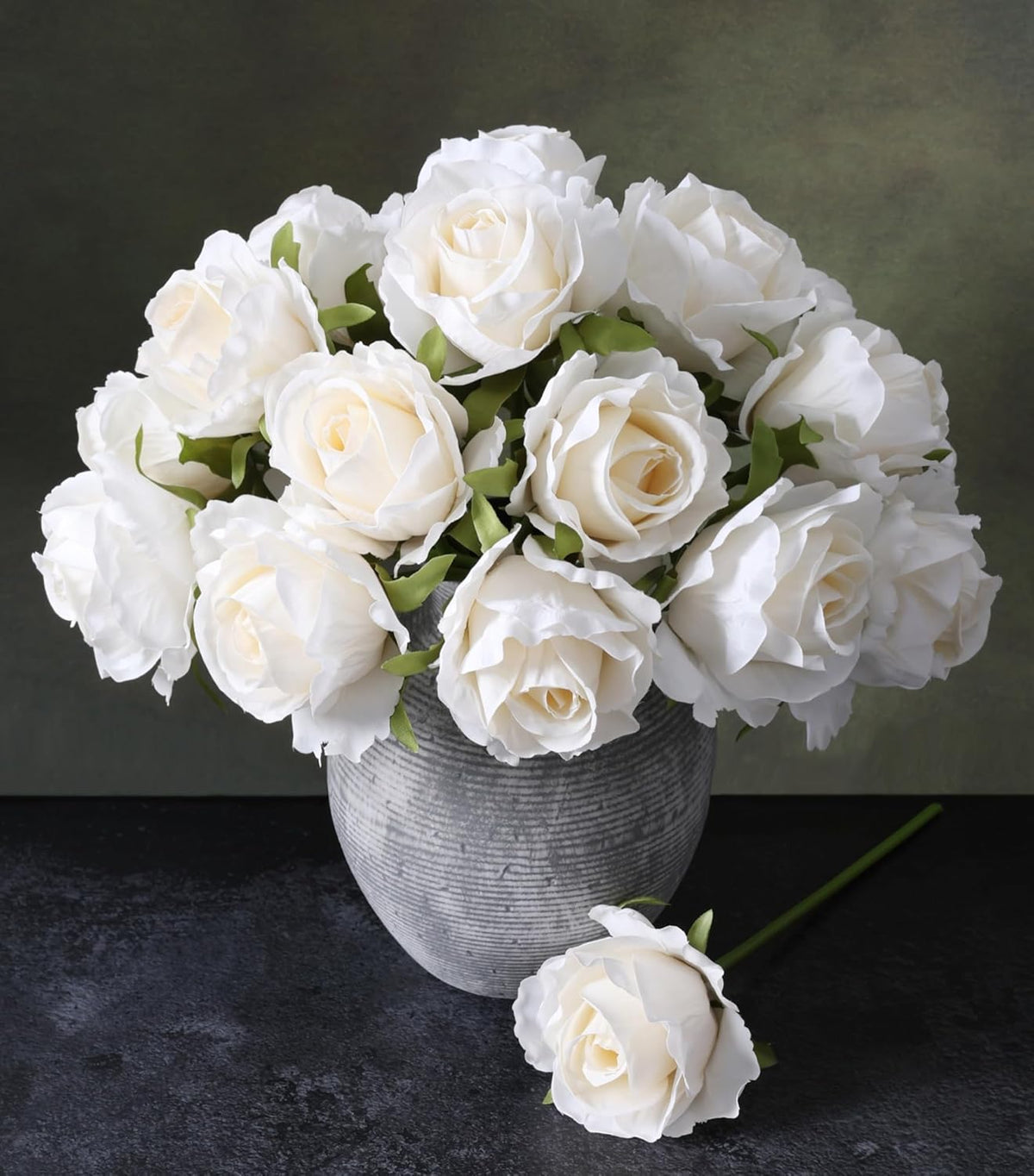 Ivydale Peony Artificial Flowers Bouquet 17.7" Faux Silk Arrangements Fake Peonies Plants Bulk Look Real Dining Table Centerpieces for Home Kitchen Wedding Party Decor, No Vase (Red)