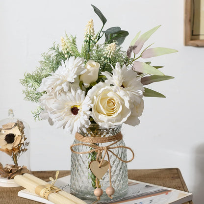 Artificial Flowers with Vase, Faux Silk Flowers Arrangement in Vase, Rustic Home Office Decorations, Farmhouse Dining Table Decor, Coffee Table Centerpiece, Fall Table Plant Decor