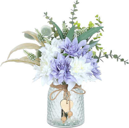 Faux Flowers with Vase, Artificial Silk Flowers in Vase, Fake Plant Eucalyptus and Willow, Flower Arrangement for Home Farmhouse kitchen Dining Table Centerpiece Decorations Coffee Table Decor (White)