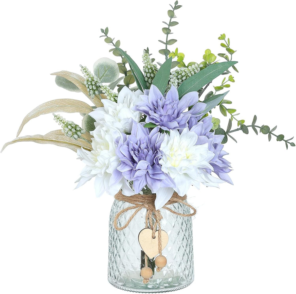 Faux Flowers with Vase, Artificial Silk Flowers in Vase, Fake Plant Eucalyptus and Willow, Flower Arrangement for Home Farmhouse kitchen Dining Table Centerpiece Decorations Coffee Table Decor (White)