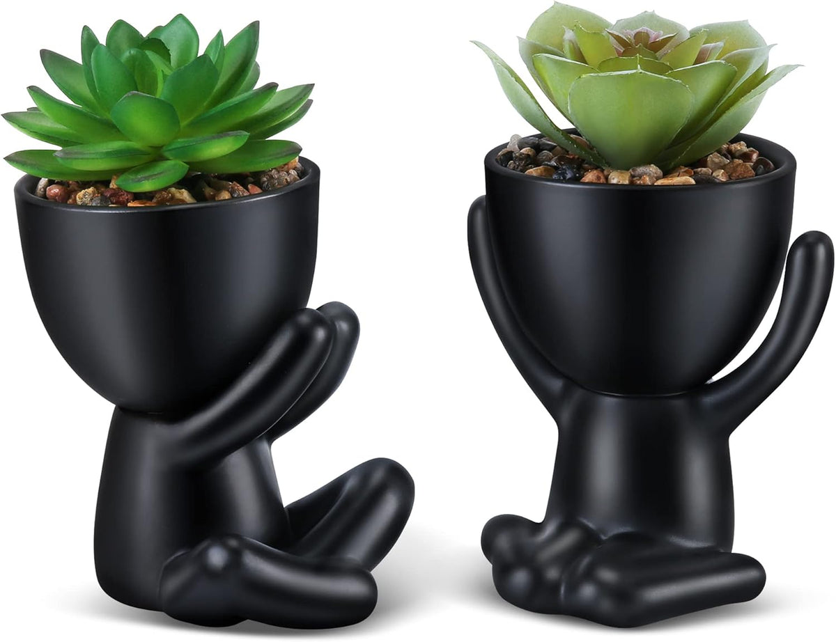 Fake Succulent, Mini Succulents Plants Artificial in White Modern Human Shaped Ceramic Pots Cute Desk Decor Pink Succulent for Office Decor for Women Girls, Desk Plant Cute Bathroom Decor 2PCS