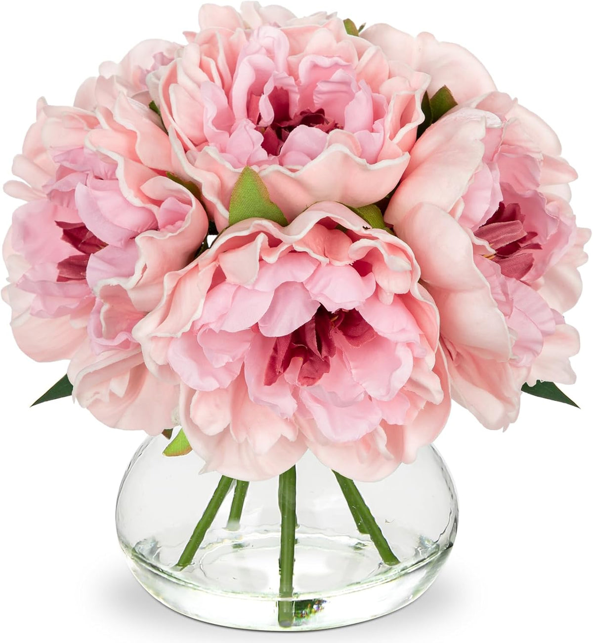 Hollyone Hydrangea Artificial Flowers with Vase White Silk Fake Flowers Arrangements in Glass Vase with Faux Water for Home Bathroom Office Table Centerpiece Shelf Decorations