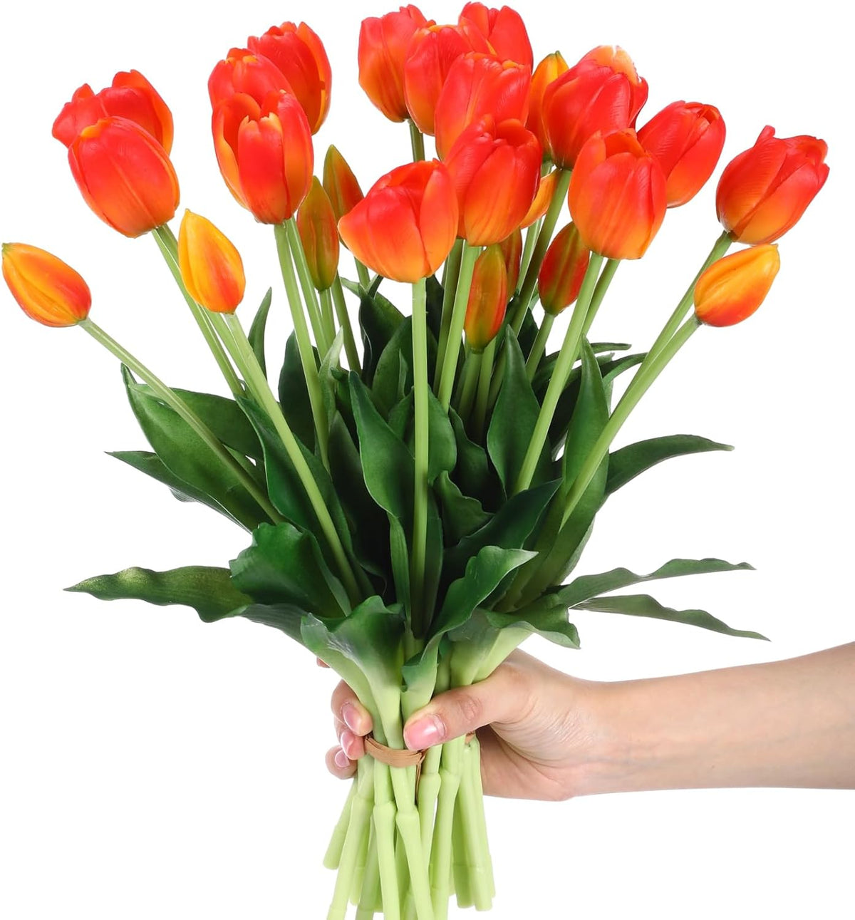 Riceshoot 6 Bunches Artificial Tulips Flowers 30 Pcs Real Touch Faux Tulips Bouquets Arrangements Realistic Flowers for Office Wedding Party Kitchen Decoration (Mixed Pink)