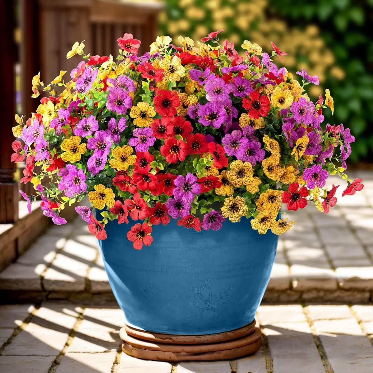 22 Bundles Artificial Flowers Outdoor, Faux Flowers UV Resistant with Plastic Plants, Faux Silk Flowers for Outdoors Outside Front Porch Hanging Planter Window Box Garden Decoration