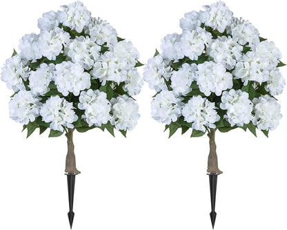 BLOSMON Hydrangea Topiary Trees Artificial - Outdoor 2 Packs 33" Pink Fake Flower Ball Tree for Front Porch Planters Urns Decor - 20 Heads Faux Hydrangea Bush Plants with Spike for Garden Yard Patio