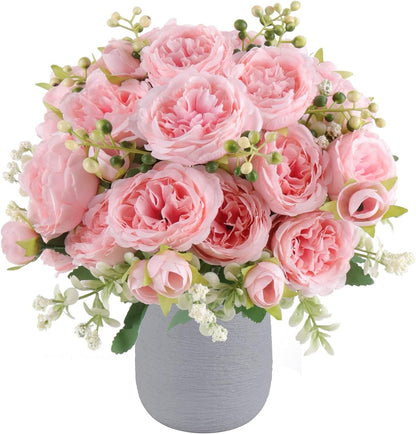 Artificial Peonies Silk Flowers, 4 Bundles Faux Peony Bouquet for Farmhouse Home Decor, Light Pink