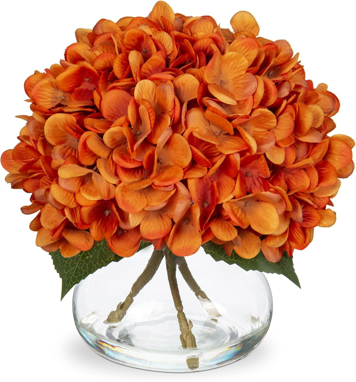 Hollyone Hydrangea Artificial Flowers with Vase White Silk Fake Flowers Arrangements in Glass Vase with Faux Water for Home Bathroom Office Table Centerpiece Shelf Decorations