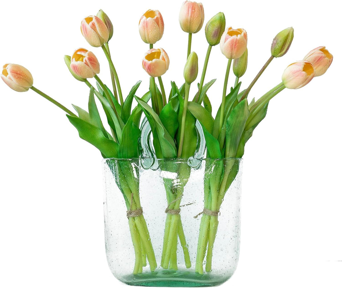15 Pcs Artificial Tulips Flowers, Latex Bouquet, Fake Tulips for Office Wedding Party Home Kitchen Garden Decoration (White, 15 Pcs)