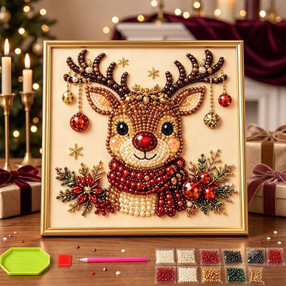 DIY Christmas Pearl Diamond Painting Art Kit with Frame, Festive Handmade Home Wall Decor