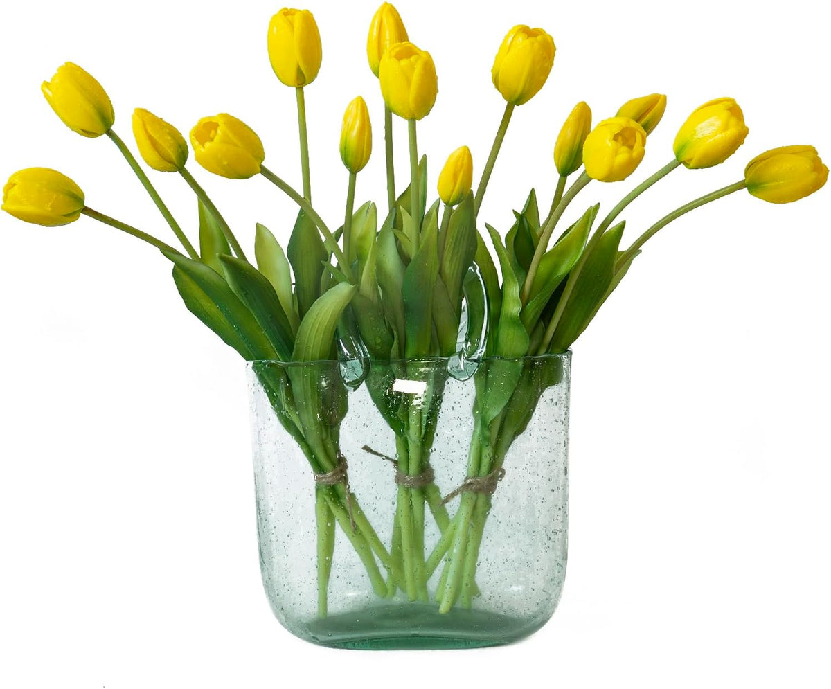 15 Pcs Artificial Tulips Flowers, Latex Bouquet, Fake Tulips for Office Wedding Party Home Kitchen Garden Decoration (White, 15 Pcs)