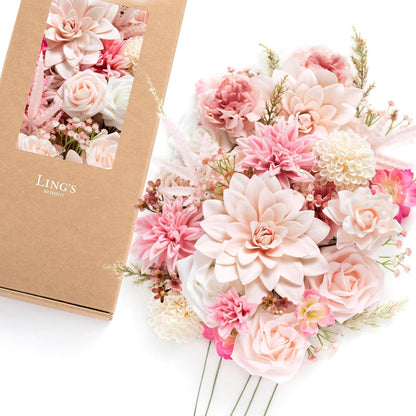 Ling's moment Fake Flowers Box, Faux Artificial Greenery Stems Foam Roses Poppy Gardenia Silk Hydrangea Peony Fabic Flower for Centerpieces Bouquet Wedding Floral Vase, English Pastel, Deluxe Combo
