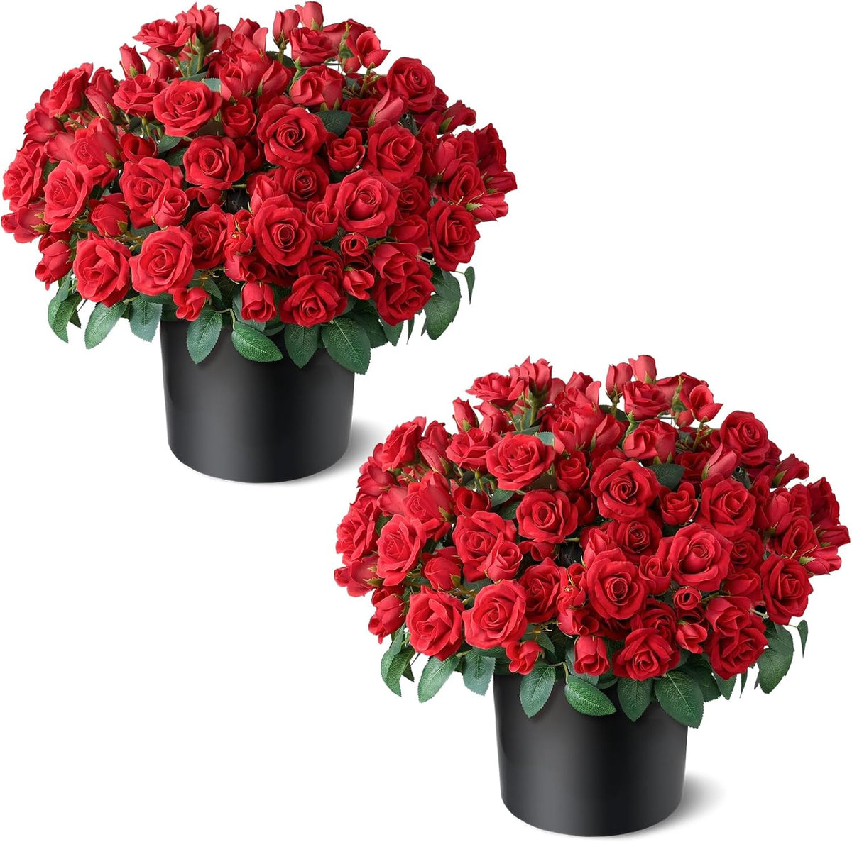 2 Set of Artificial Rose Topiary Trees - Faux Silk Flower Potted Plant, UV Resistant Fake Outdoor Rose Bush for Front Door, Farmhouse, Porch, Garden Decor (Pink)
