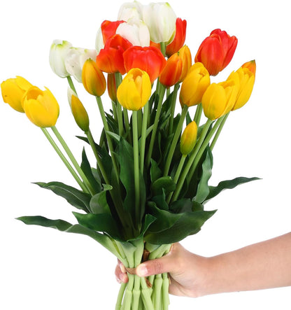 Riceshoot 6 Bunches Artificial Tulips Flowers 30 Pcs Real Touch Faux Tulips Bouquets Arrangements Realistic Flowers for Office Wedding Party Kitchen Decoration (Mixed Pink)