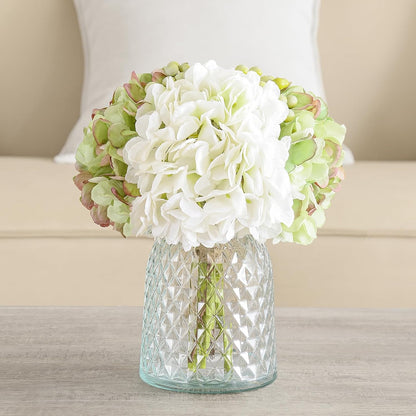 Hydrangeas Floral Arrangement in Glass Vase, Fake Flowers Silk Hydrangea Artificial Flowers with Vase for Home Office Decoration, Dining Table Centerpiece(Pink)