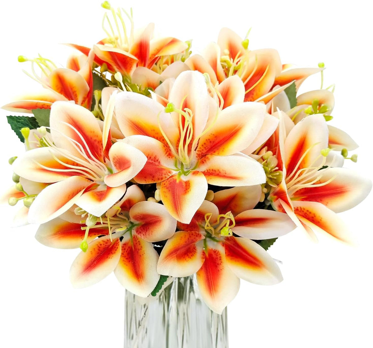4 Bundles Artificial Tiger Lily Silk Flowers Faux Fake Lilies Plants for Wedding Bouquet Home Party Indoor Table Hotel Office Vases Floral Arrangements Outdoor Garden Decor (Pink)