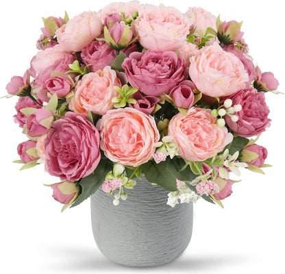 Artificial Peonies Silk Flowers, 4 Bundles Faux Peony Bouquet for Farmhouse Home Decor, Light Pink