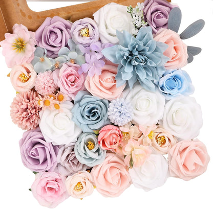 Artificial Flowers Combo Pink Roses with Stems Bouquets Box Set Bridal Wedding Shower Decorations Fake Floral for Party Table Centerpieces Home Decor