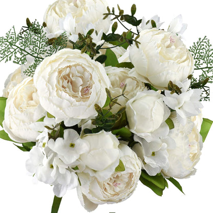FiveSeasonStuff Artificial Peonies Bouquet – Set of 2 Whimsical Lavender Bliss Silk Flowers, Purple and White Blooms, Multiple Stems per Main Stem, for Weddings, Home Decor, DIY Floral Arrangements