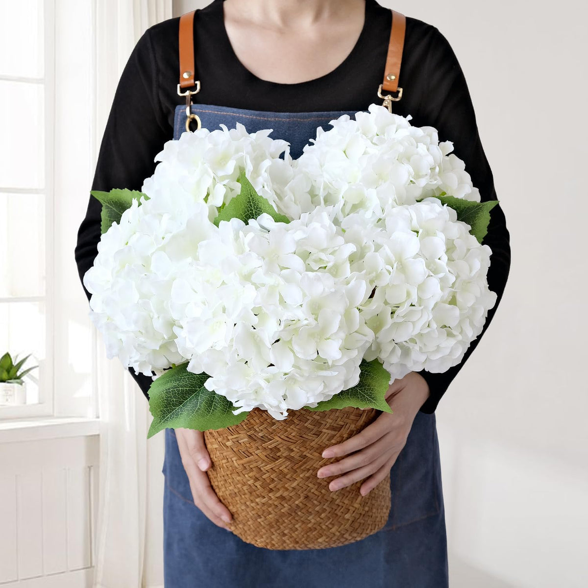 Blue Hydrangea Artificial Flowers, 5Pcs 20-Inch Large Lifelike Silk Hydrangeas for Home Decor