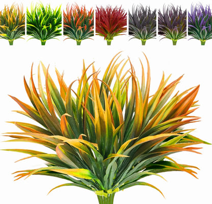 8 Bundles Artificial Plants Bushes Outdoor UV Resistant Fake Flowers Grass Bulk Faux Plastic Greenery for Fall Winter Summer Outside Window Box Planter Front Porch Yard Floral Arrangements