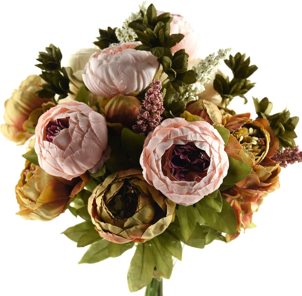 FiveSeasonStuff Artificial Peonies Bouquet – Set of 2 Whimsical Lavender Bliss Silk Flowers, Purple and White Blooms, Multiple Stems per Main Stem, for Weddings, Home Decor, DIY Floral Arrangements