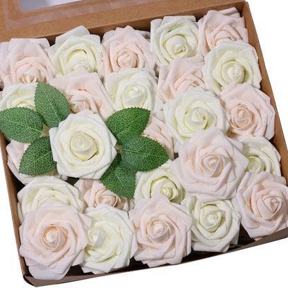 50 Pcs Artificial Flower，Real Touch Foam Roses w/Stem DIY for Wedding Bouquet Centerpieces Party Shower Home Decor-Green boxpack