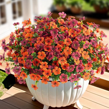 Artificial Fake Mums Flowers for Outdoor Spring Summer Decor, 12 Bundles Faux Silk Plants Daisy for Planter Pot Colorful UV Resistant Look Real for Front Door Porch Patio Outside Yard(Red Pink)