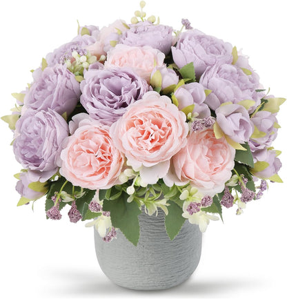 Artificial Peonies Silk Flowers, 4 Bundles Faux Peony Bouquet for Farmhouse Home Decor, Light Pink
