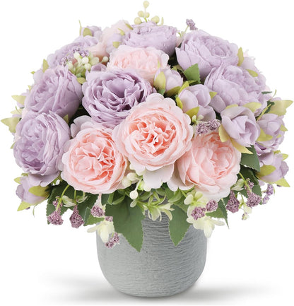 Artificial Peonies Silk Flowers, 2 Bundles Pink Faux Peony Bouquet for Home Wedding Decor