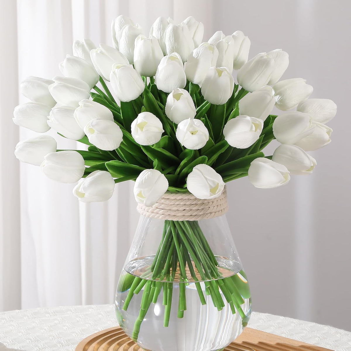 24 Pcs Artificial Tulips PU Faux Flowers, Red Real Touch Fake Tulips for Valentine's Day Spring Easter Home Kitchen Wedding Decorations and New Year Decor
