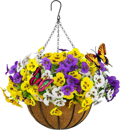 Artificial Flowers for Outdoor, UV Resistant Fake Pansy Flowers, Silk Faux Fowers for Outside Planters Home Garden Office Patio Front (18 Bundles)
