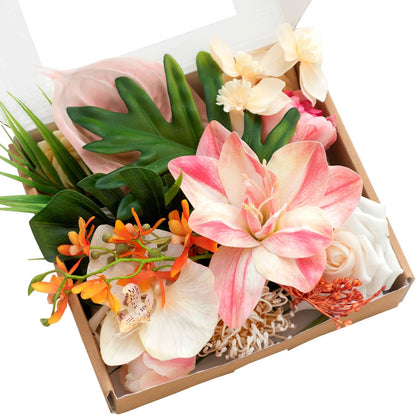 Ling's moment Fake Flowers Box, Faux Artificial Greenery Stems Foam Roses Silk Peony Ranunculus Fabic Flower for Centerpieces Bouquet Wedding Vase Floral Decorations, Garden Blush, Deluxe Combo