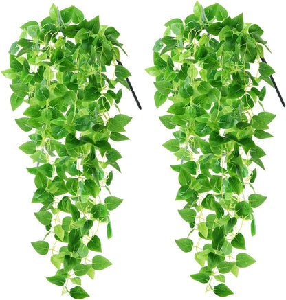 2PCS Artificial Hanging Flowers, Fake Hanging Plants Violet Vines UV Resistant for Wall Home Room Garden Wedding Indoor Outdoor Spring Summer Decoration(Purple)
