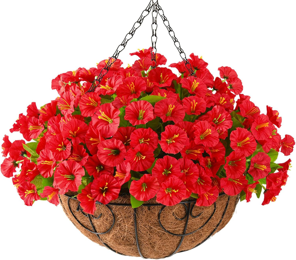 Homsunny Artificial Fake Hanging Flowers with Basket for Outdoors, Faux Silk Petunias Flower Spring Summer Decor UV Resistant Look Real Outside Patio Front Porch Decorations