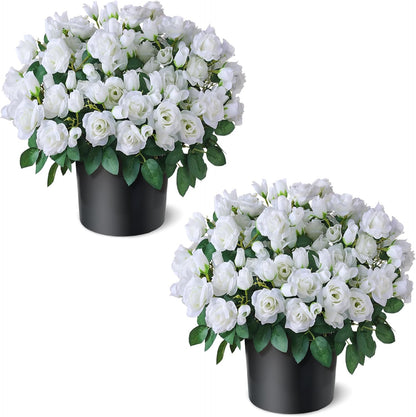 2 Set of Artificial Rose Topiary Trees - Faux Silk Flower Potted Plant, UV Resistant Fake Outdoor Rose Bush for Front Door, Farmhouse, Porch, Garden Decor (Pink)