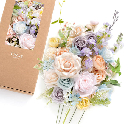 Ling's moment Fake Flowers Box, Faux Artificial Greenery Stems Foam Roses Silk Peony Ranunculus Fabic Flower for Centerpieces Bouquet Wedding Vase Floral Decorations, Garden Blush, Deluxe Combo