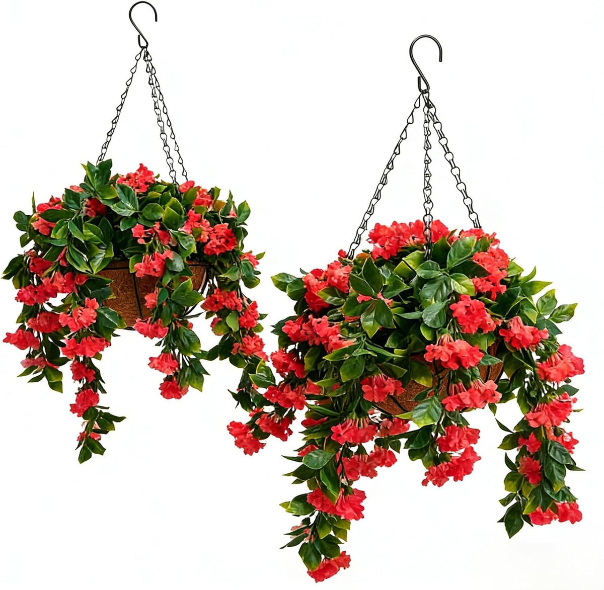 15" Faux Crepe Myrtle Hanging Baskets - Set of 2, Artificial Hanging Plants Flowers for Outdoors, No Maintenance Required, No Watering Needed. Brighten Your Porch Instantly! (Pink)