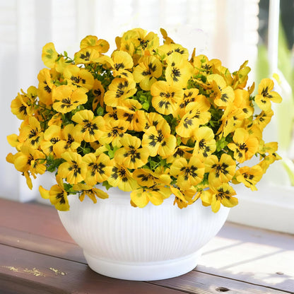 Artificial Flowers for Outdoor, UV Resistant Fake Pansy Flowers, Silk Faux Fowers for Outside Planters Home Garden Office Patio Front (18 Bundles)