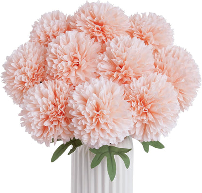 BonBloom's Artificial Chrysanthemums Flowers, 10 Pcs Realistic Large Faux Mums Chrysanthemums Ball Silk with Stems for Autumn Easter Home Floral Arrangement Table Centerpiece (Orange)