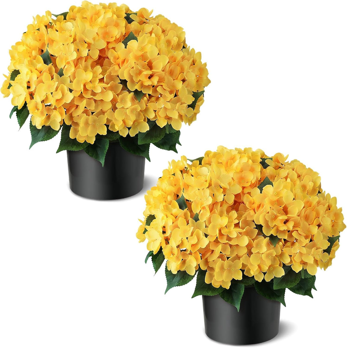 Artificial Hydrangea Flower Topiary Trees - 2 Sets Faux Silk Flower Potted Plant, UV Resistant Fake Outdoor Hydrangea Bush for Front Door, Farmhouse, Garden, Porch Decor (White)