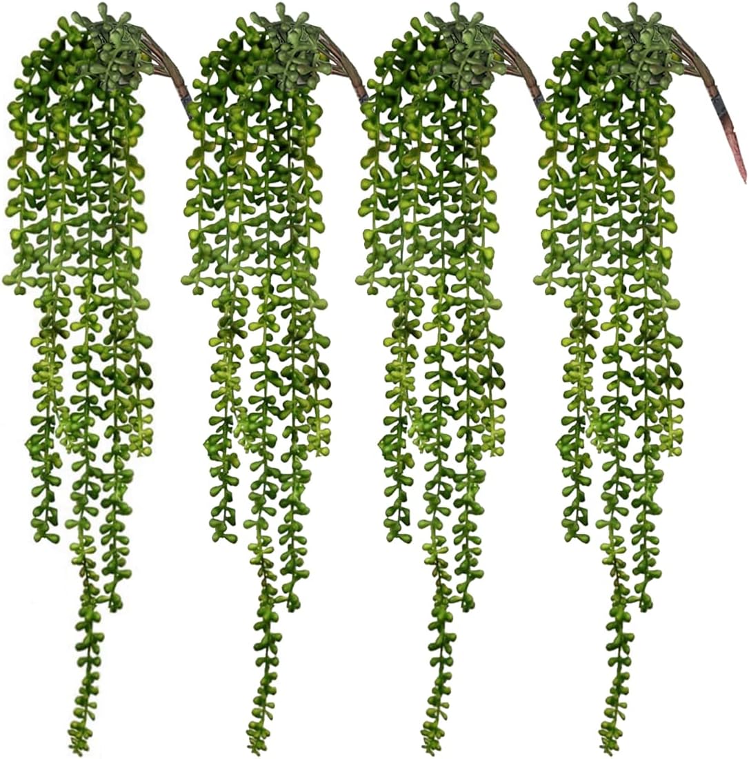 CEWOR 8 Pcs Artificial Succulents Hanging Greenery Plants Fake String of Pearls for Wall Home Garden Outdoor Decor (24 Inches Each Length)