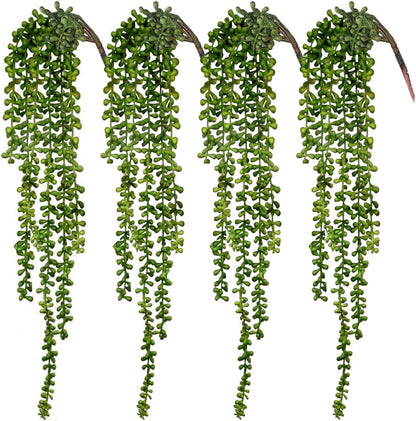 CEWOR 8 Pcs Artificial Succulents Hanging Greenery Plants Fake String of Pearls for Wall Home Garden Outdoor Decor (24 Inches Each Length)