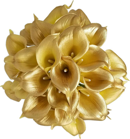 Floral Kingdom 20 Pack Artificial Calla Lily Flowers 14 Inch Yellow-Orange – Real Touch Faux Flowers for Table Centerpieces, Home Decor and Weddings